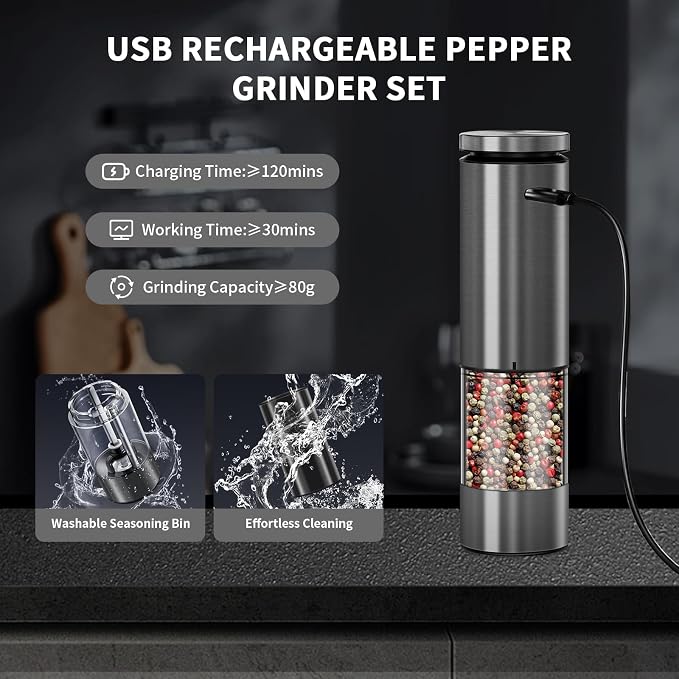 Haomacro Electric Salt and Pepper Grinder Set, Upgraded Larger Capacity - Image 4