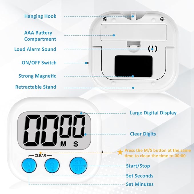 ZILLEEN 12 Pack Kitchen Timers for Cooking Digital Classroom Timers for Kids - Image 8