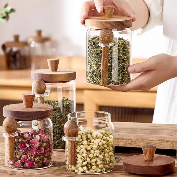 ANSQU Glass Jars with Wooden Lids and Spoons, Glass Food Storage Canisters - Image 4