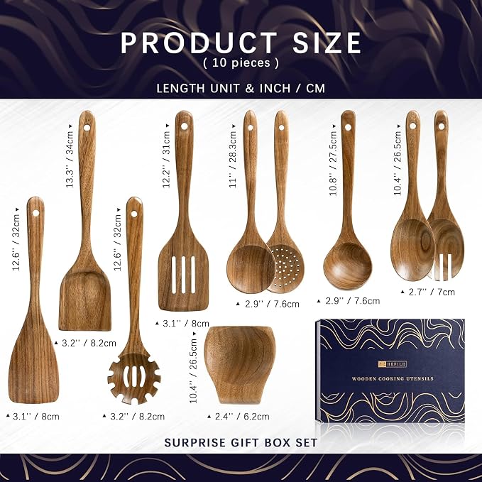 Wooden Spoons for Cooking, Nonstick Cooking Utensil Set - Image 2