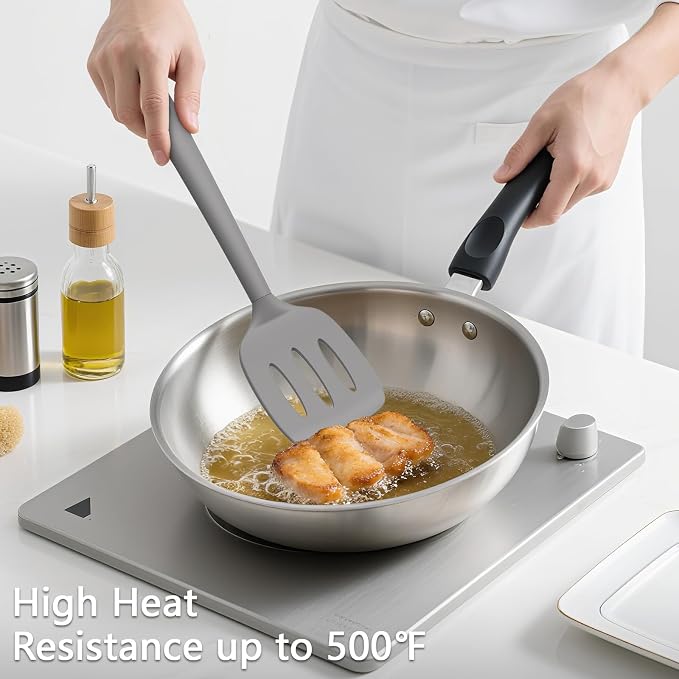 Coukre 3 Pack Silicone Spatula Set, High Heat Resistant, Fish Spatula, Solid & - Image 4
