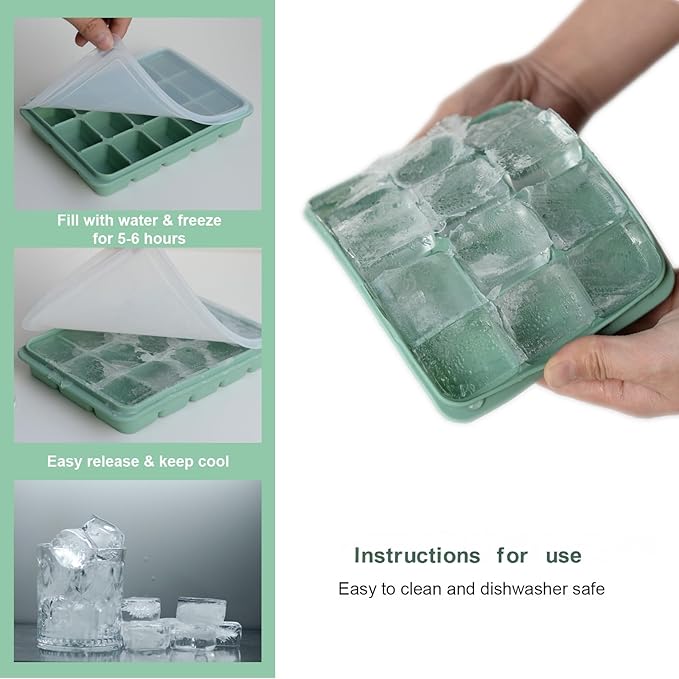 Ice Cube Trays Set of 3, Easy Release 15 Flexible Silicone Ice Cube Molds - Image 5