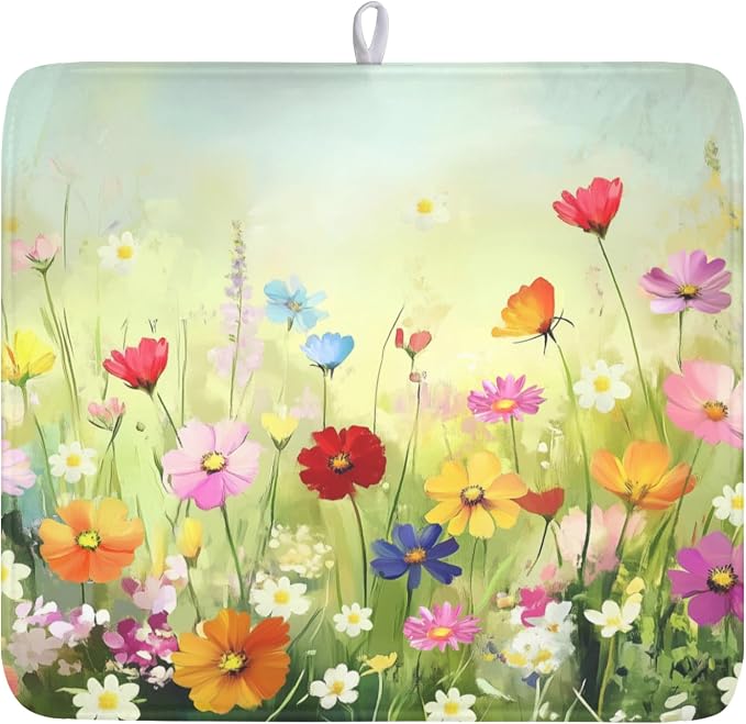 Spring Summer Daisy Dish Drying Mat 16 x 18 Inch Colourful Floral Pattern Dish by Unknown