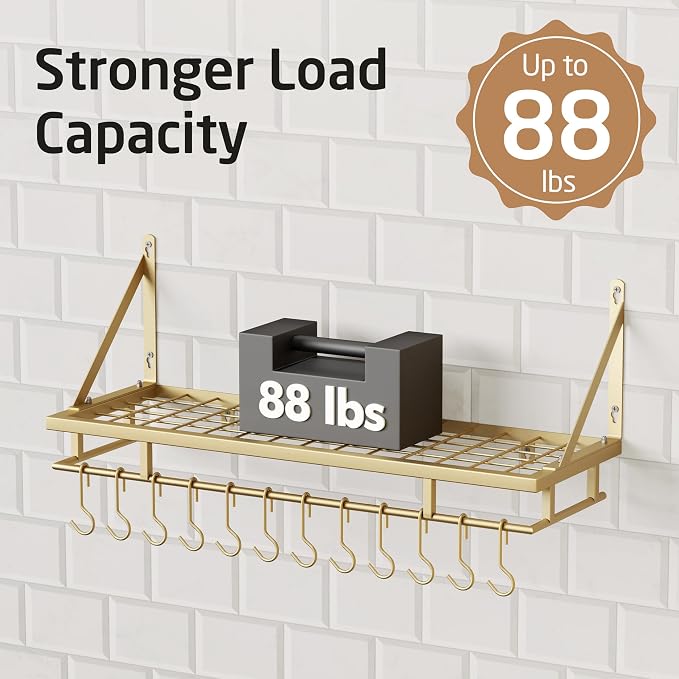 KES 30-Inch Gold Pot Rack, Wall Mounted Hanging Pot and Pan Organizer - Image 3