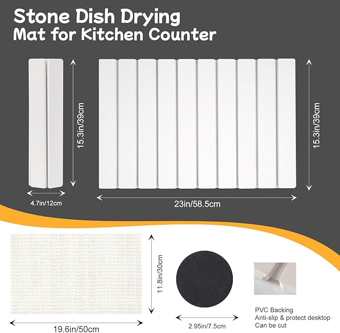 Oxydrily Stone Drying Mat for Kitchen Counter, Large Stone Dish Drying Mat - Image 3