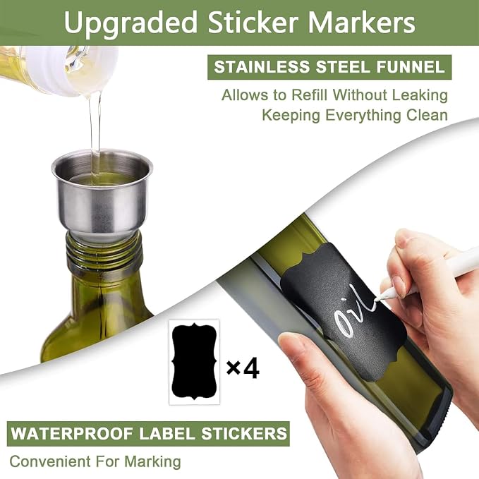 Leaflai 2 Pcs Green Glass Olive Oil Dispenser and Vinegar Dispenser Set - Image 6