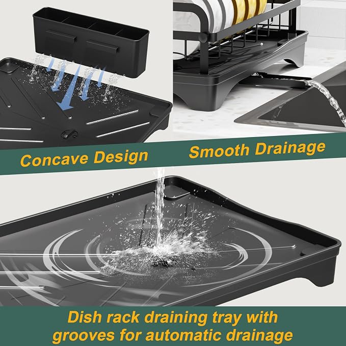 LIYI Dish Drying Rack and Sink Organiser, Removable Drainer Tray, Adjustable - Image 4