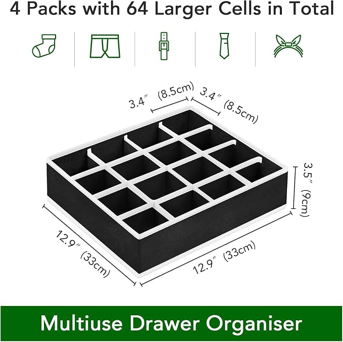 Joyoldelf Sock Drawer Organizer Divider Underwear Organizer 16-cell Fabric - Image 2