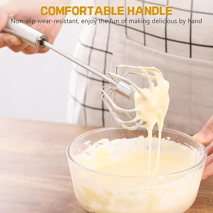 NileHome Stainless Steel Whisk 8" Hand Blender + 10" Semi-Automatic Rotary - Image 4