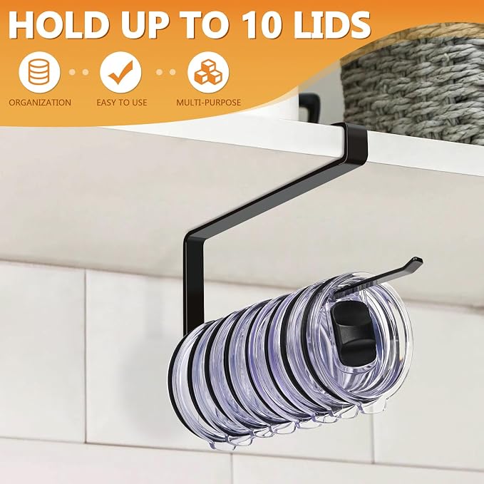 Tumbler Lid Organizer Under Cabinet, Tumbler Lid Storage Hook Up to 10 Lids - Image 2