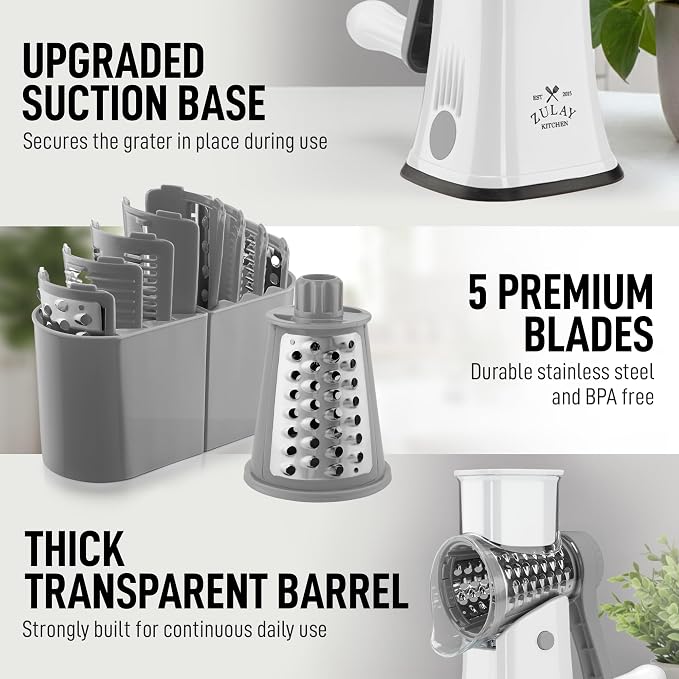 Zulay Kitchen Rotary Cheese Grater 5 Blade Cheese Shredder - Image 7