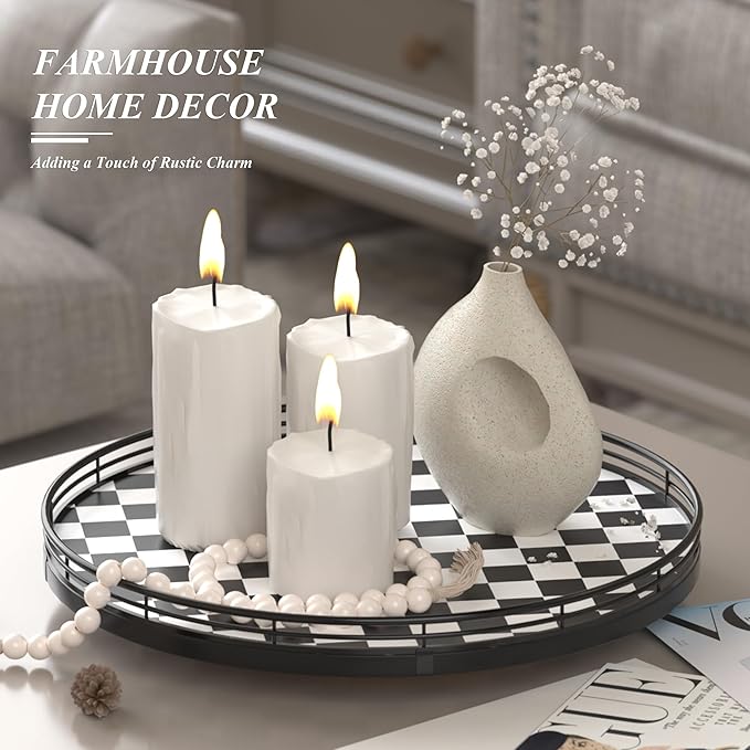 Black and White Kitchen Lazy Susan Turntable – Checkered Round Decorative Tray - Image 4