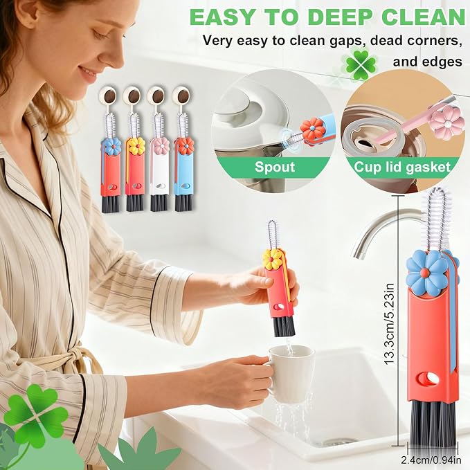 3 in 1 Cup Lid Cleaning Brush, Home Kitchen Crevice Brush, Portable Bottle - Image 2