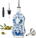 Ceramic Oil Dispenser 16oz, Square Blue and White Olive Oil Bottle by Unknown