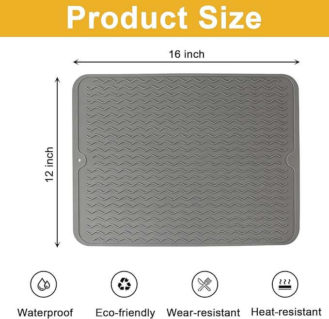 Silicone Dish Drying Mat for Kitchen Counter Eco-Friendly Fast Dry Dish Mat - Image 3