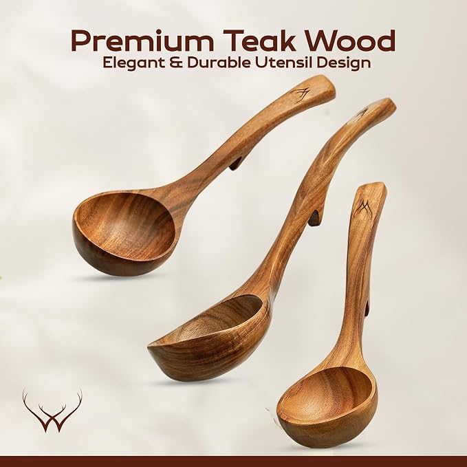 4Pcs Wooden Ladle Set – Teak Wood Soup Spoons - Image 2