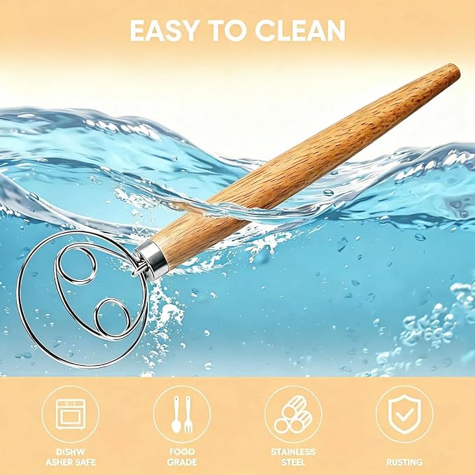 Maxjoy Danish Dough Whisk Stainless Steel Wooden Handle - Image 9