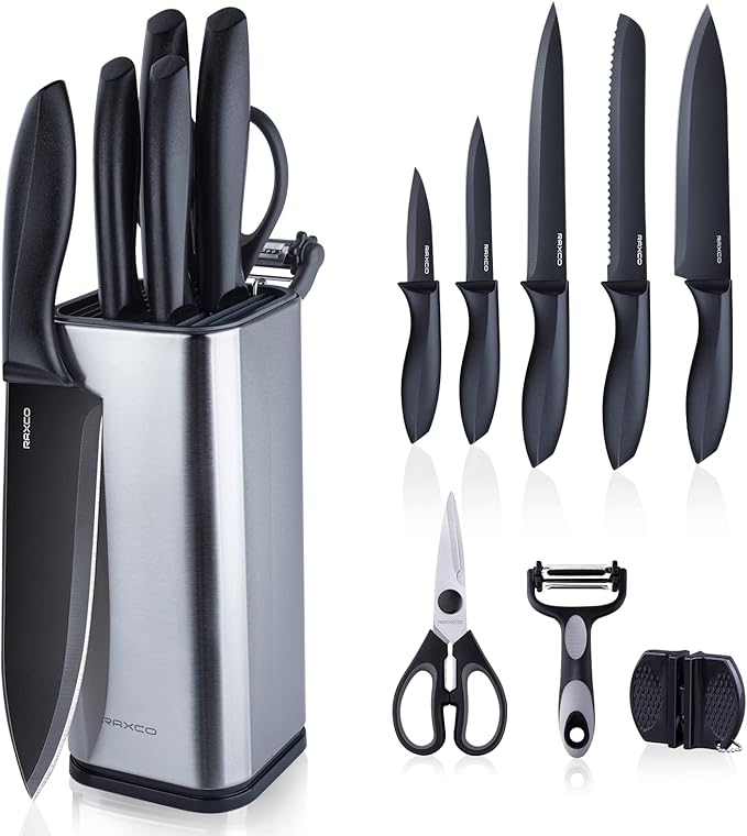 RAXCO Knife Set with Block, 10-Piece Kitchen Knives Stainless Steel, by RAXCO