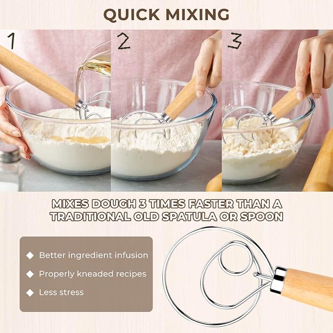 Danish Dough Whisk Bread Mixer，2 Pack Premium Stainless Steel Dutch Whisk - Image 4