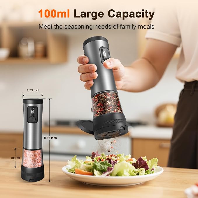 Electric Salt and Pepper Grinder Set, 2-Speed Setting, Stainless Steel - Image 8