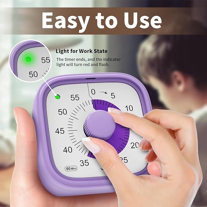 ADHD Timer, Pomodoro Timers for Kids Adults, 60-Minute Countdown Desk Timer for - Image 2