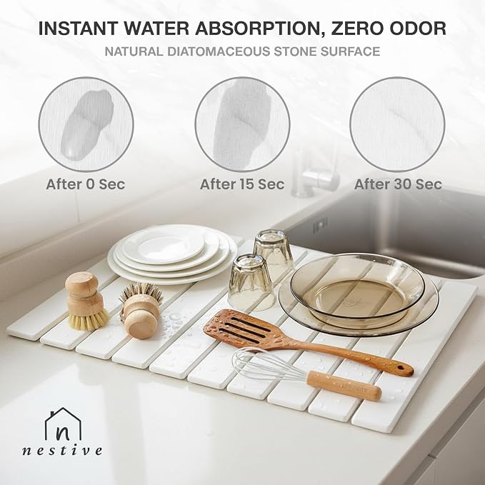 Large Stone Drying Mat for Kitchen Counter | 24"x16" | Fast Drying Collapsible - Image 4