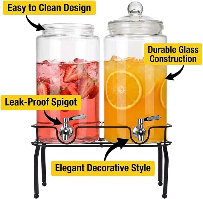 1.5 Gallon Glass Drink Dispenser Set of 2, Drink Dispensers - Image 6