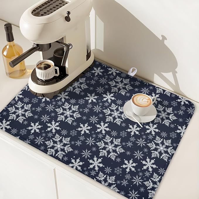 Christmas Dish Drying Mat for Kitchen Counter 24x18 Inch Xmas Snowflake Drying - Image 6