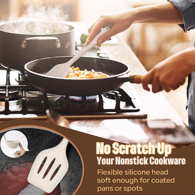 Silicone Kitchen Utensils Set, E-far 23 Pcs Khaki Cooking Utensils Tools - Image 7