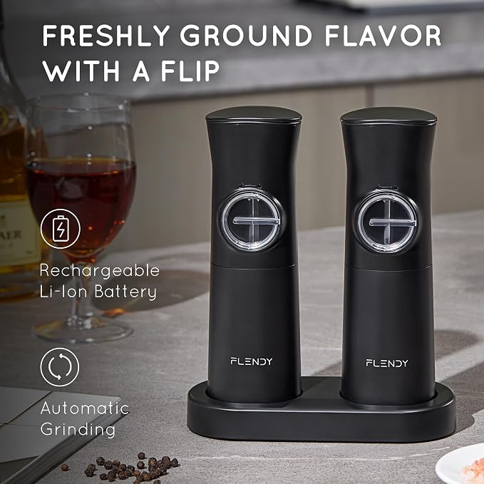 Flendy Gravity Electric Salt and Pepper Grinder Set Rechargeable, Automatic - Image 2