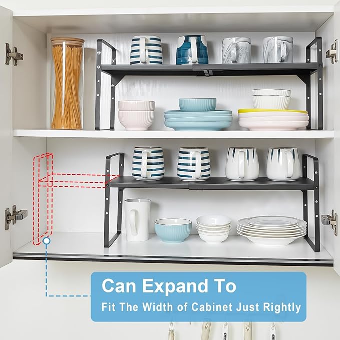 Set of 2 Expandable Cabinet Shelf Organizer, Stackable Kitchen Countertop - Image 4