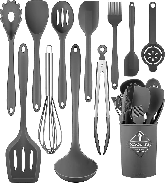 Kitchen Utensils Set-12 Pieces Silicone Cooking Utensils Set 392°F Heat by Pranski