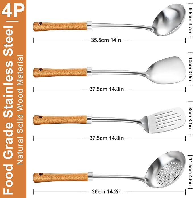 Pleafind 4-Pcs Cooking Utensils Set, Stainless Steel Kitchen Utensils - Image 2