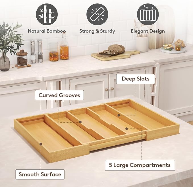 Lifewit Utensil Organizer for Kitchen Drawer, Expandable Cooking Utensil Tray - Image 8