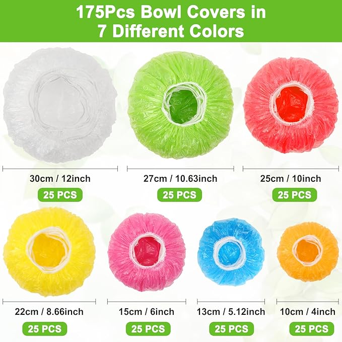 175Pcs 7 Colors Reusable Elastic Food Covers, Sublaga 7 Sizes Plastic Bowl - Image 2
