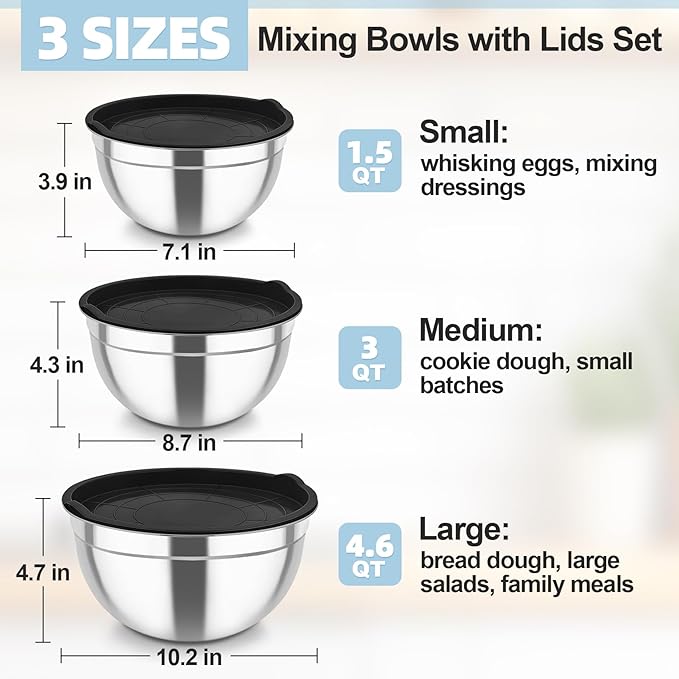 TeamFar Mixing Bowls, Stainless Steel Nesting Salad Bowls - Image 2