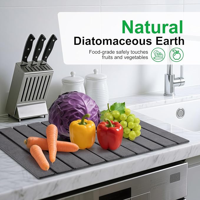 cuomaop Stone Drying Mat for Kitchen Counter Large, Foldable Quick Dry - Image 2