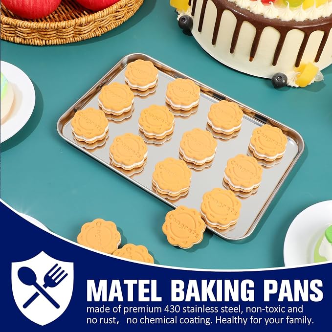Mimorou 12 Pcs Baking Sheet Stainless Steel Cookie Sheet Small Metal Pans - Image 4