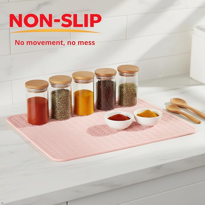 Silicone Drying Mat 16 × 12 – Pink Rose Non-Slip Sink Mat - Image 6