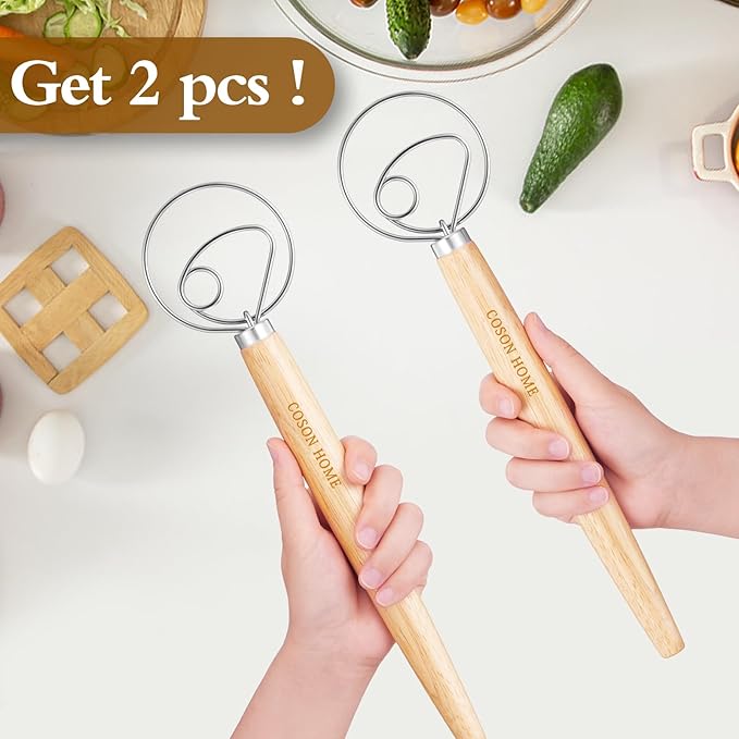 Pack of 2 Danish Dough Whisk, Kitchen Baking Flour Mixing Tool - Image 2