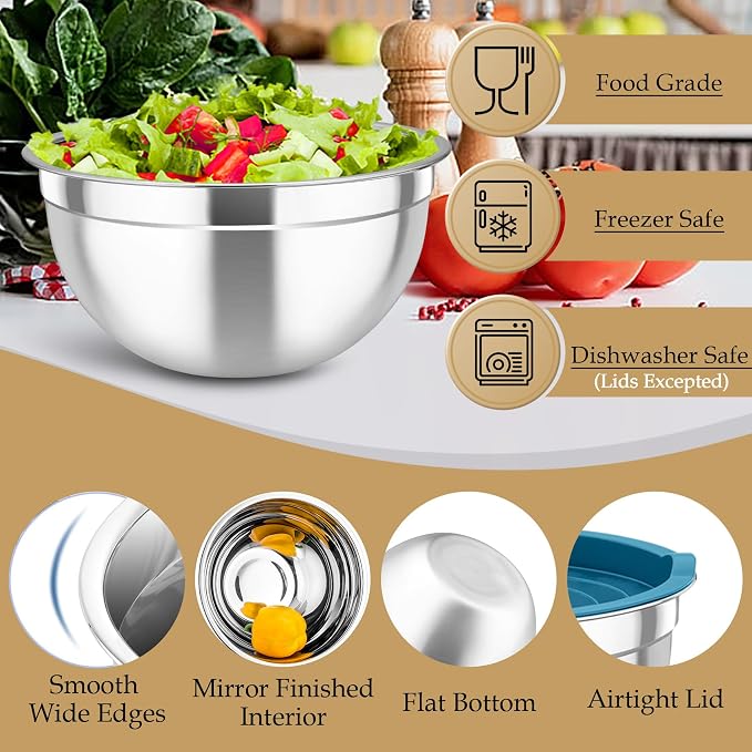 TeamFar Mixing Bowls with Lids Set, - Image 3