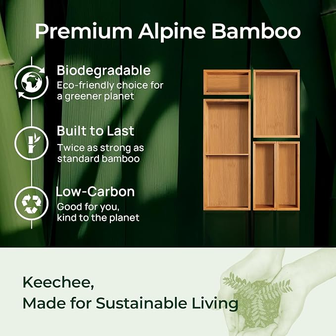 keechee 5-Piece Bamboo Drawer Organizer Set, 2.2" Deep Multi-Use Organizers - Image 9