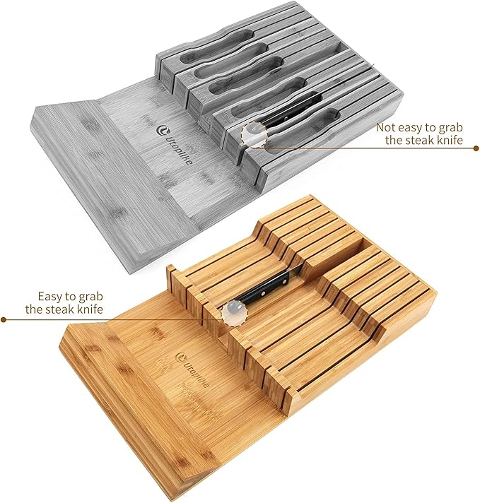 Utoplike in-Drawer Knife Block Bamboo Kitchen Knife Drawer Organizer, Handle - Image 4