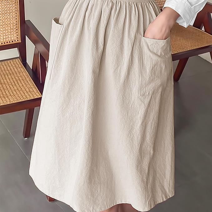 Cotton Linen Half Apron for Women Vintage Waist Apron Ruffle Plain Bright Color - Image 5