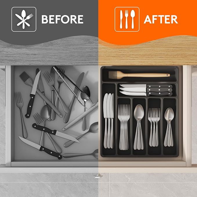Lifewit Silverware Drawer Organizer Tray, Plastic Cutlery Storage - Image 7