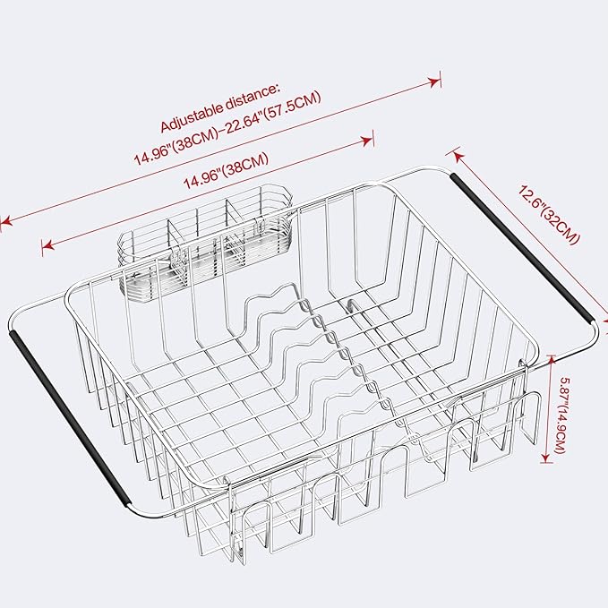 Fanbsy Dish Drying Rack in Sink, Extendable Stainless Steel Dish Drainers - Image 2