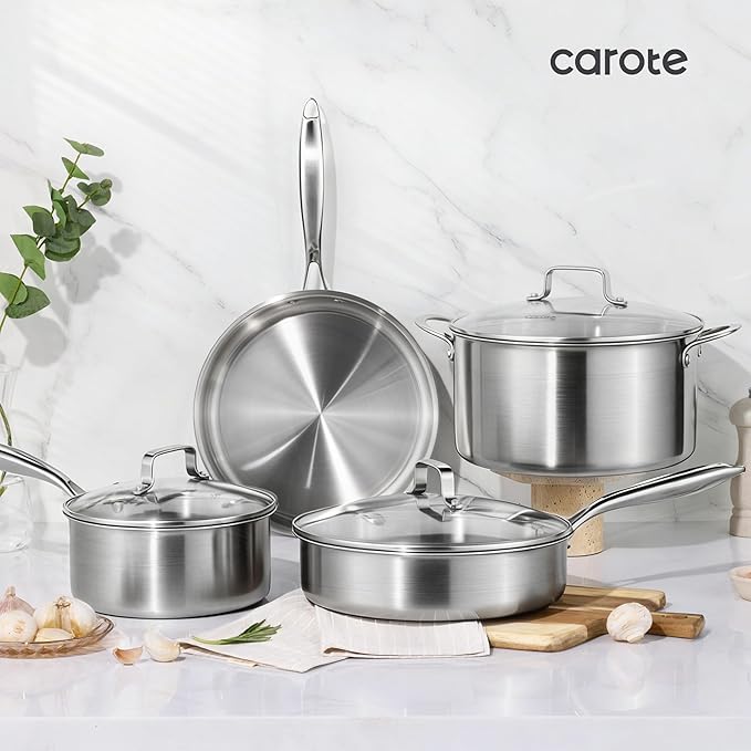 CAROTE 3-Piece Tri-Ply Stainless Steel Frying Pan Set, Skillet Set 8"/10"/12" - Image 9