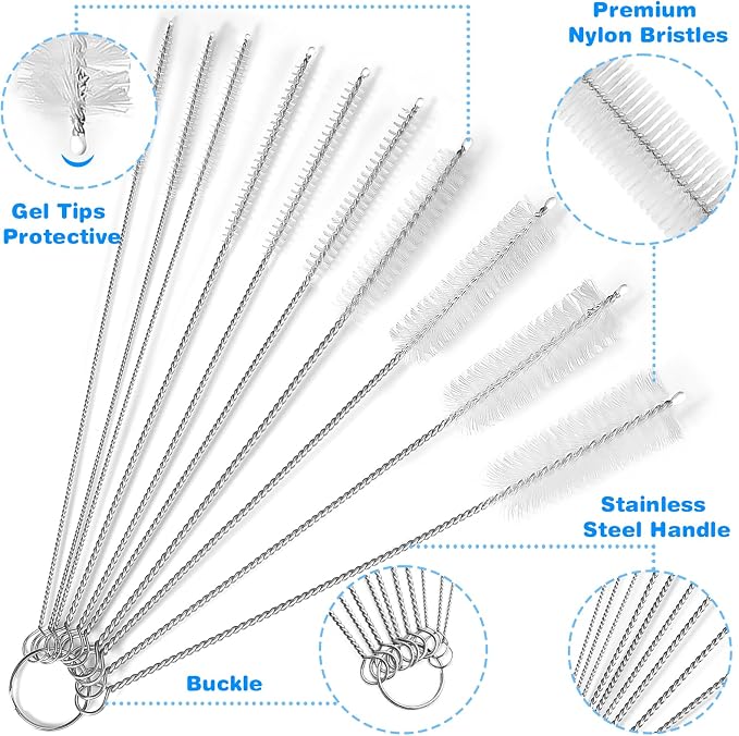 Ixiaoyoo Cleaning Brushes Set, 10 Pieces 8 Inch Nylon Tube Brush + 60 Inch - Image 2