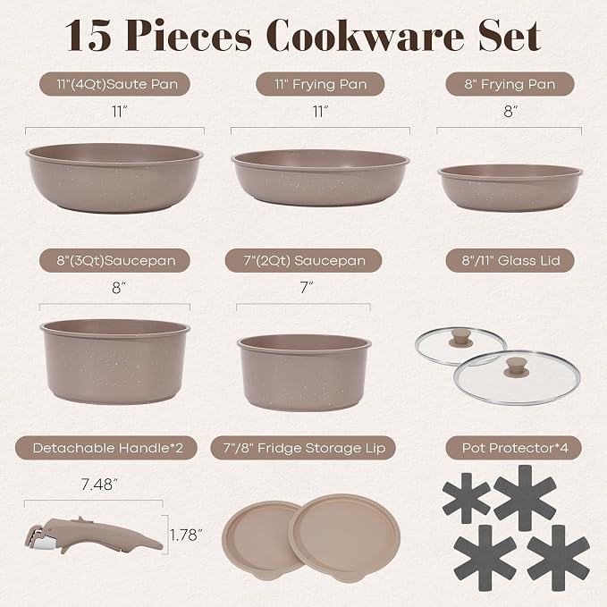 SODAY 15Pcs Pots and Pans Set Non Stick, Cookware Sets - Image 2