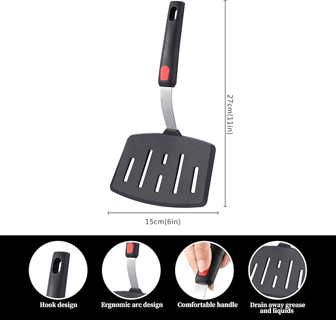 Silicone Wide Spatula, Slotted Turner - Image 2
